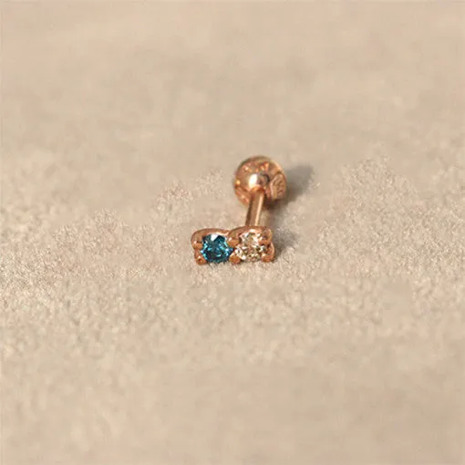 14K 18K Solid Gold Genuine Cognac Diamond & Blue Diamond Cartilage Helix Barbell Piercing