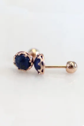 14K Solid Gold Lapis Lazuli Tragus Cartilage Helix Conch Earring Barbell Piercing Stud