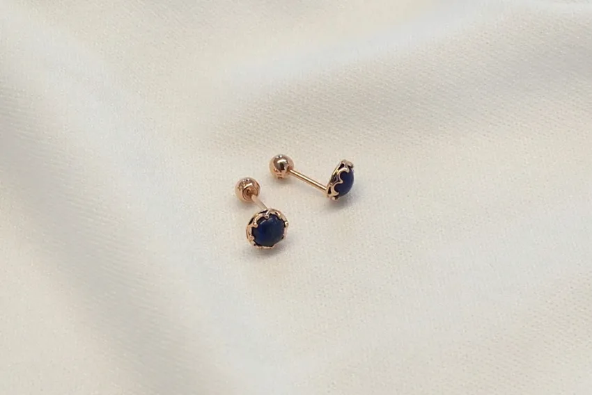 14K Solid Gold Lapis Lazuli Tragus Cartilage Helix Conch Earring Barbell Piercing Stud