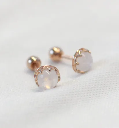 14K Solid Gold Rainbow Moonstone Tragus Cartilage Helix Conch Earring Barbell Piercing Stud