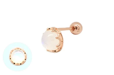 14K Solid Gold Rainbow Moonstone Tragus Cartilage Helix Conch Earring Barbell Piercing Stud