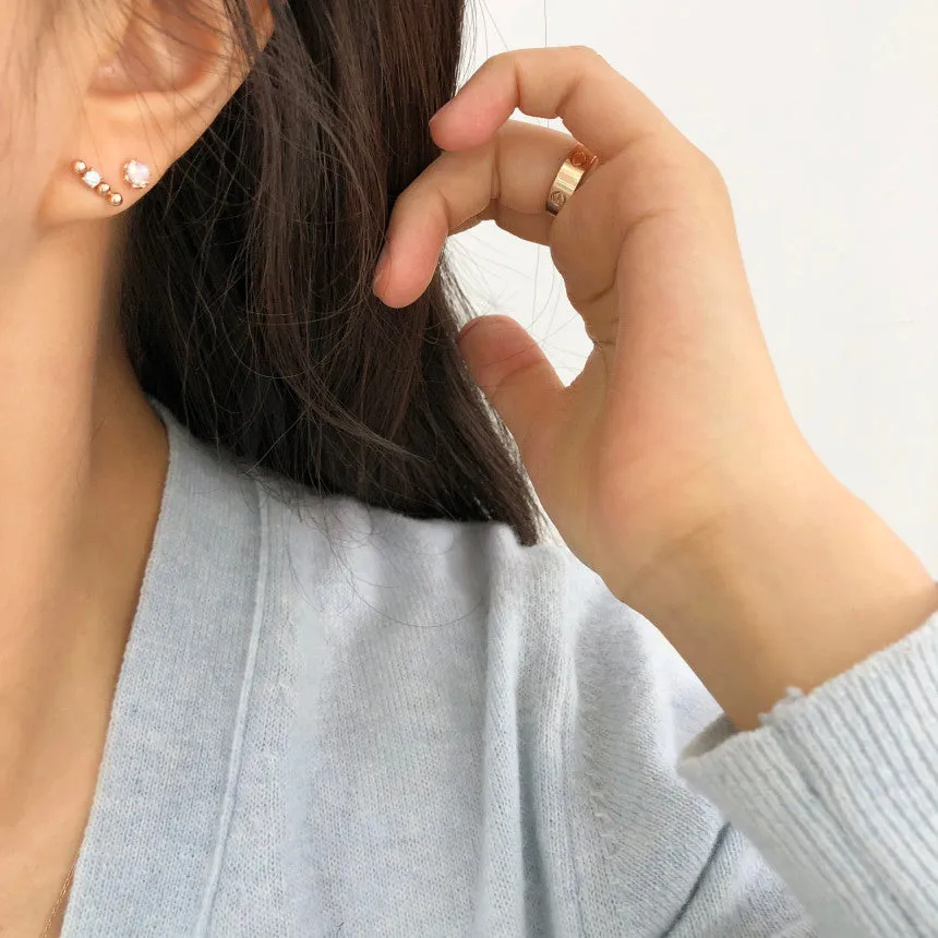 14K Solid Gold Rainbow Moonstone Tragus Cartilage Helix Conch Earring Barbell Piercing Stud