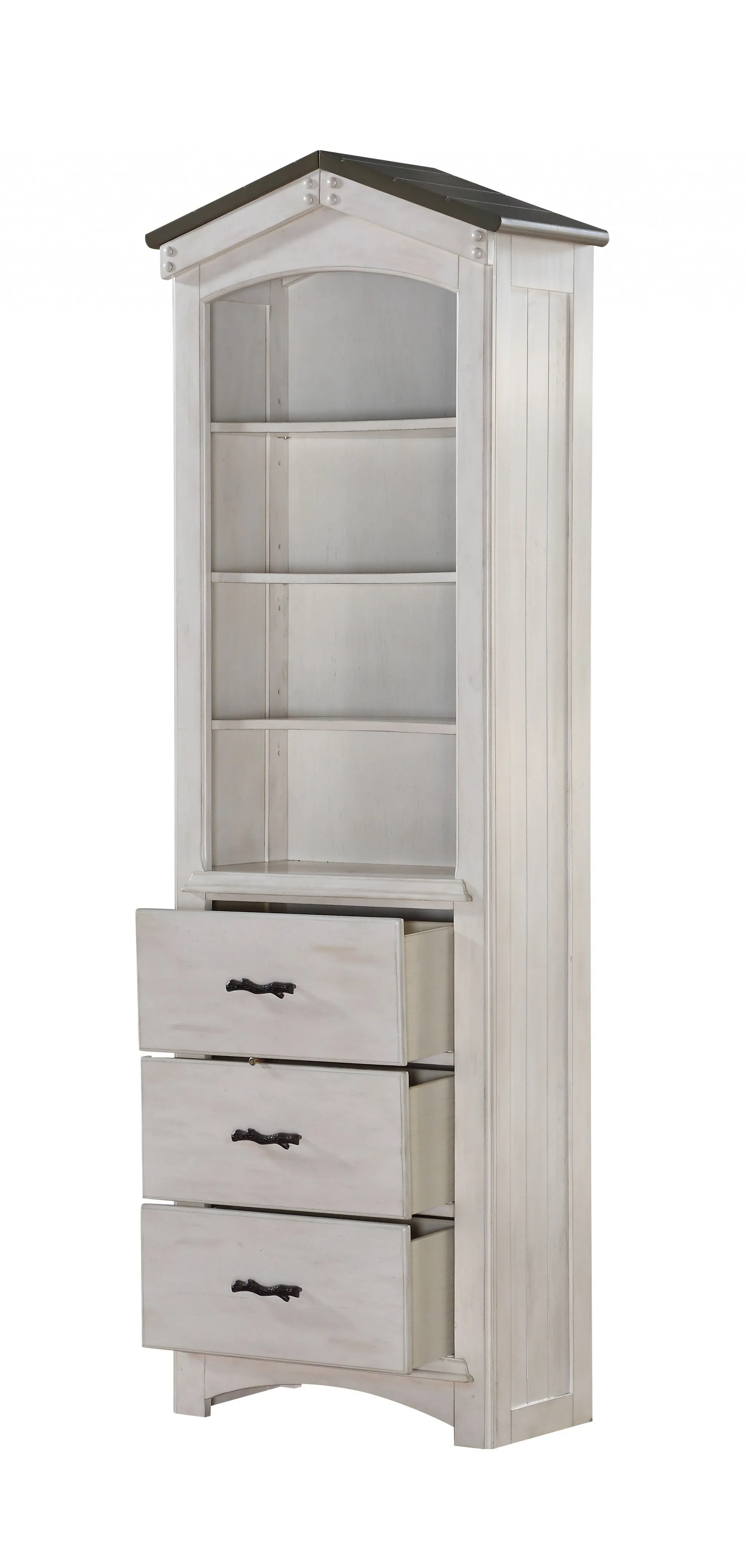 78 Gray and White Solid Wood Four Tier Barrister Bookcase with Three Drawers