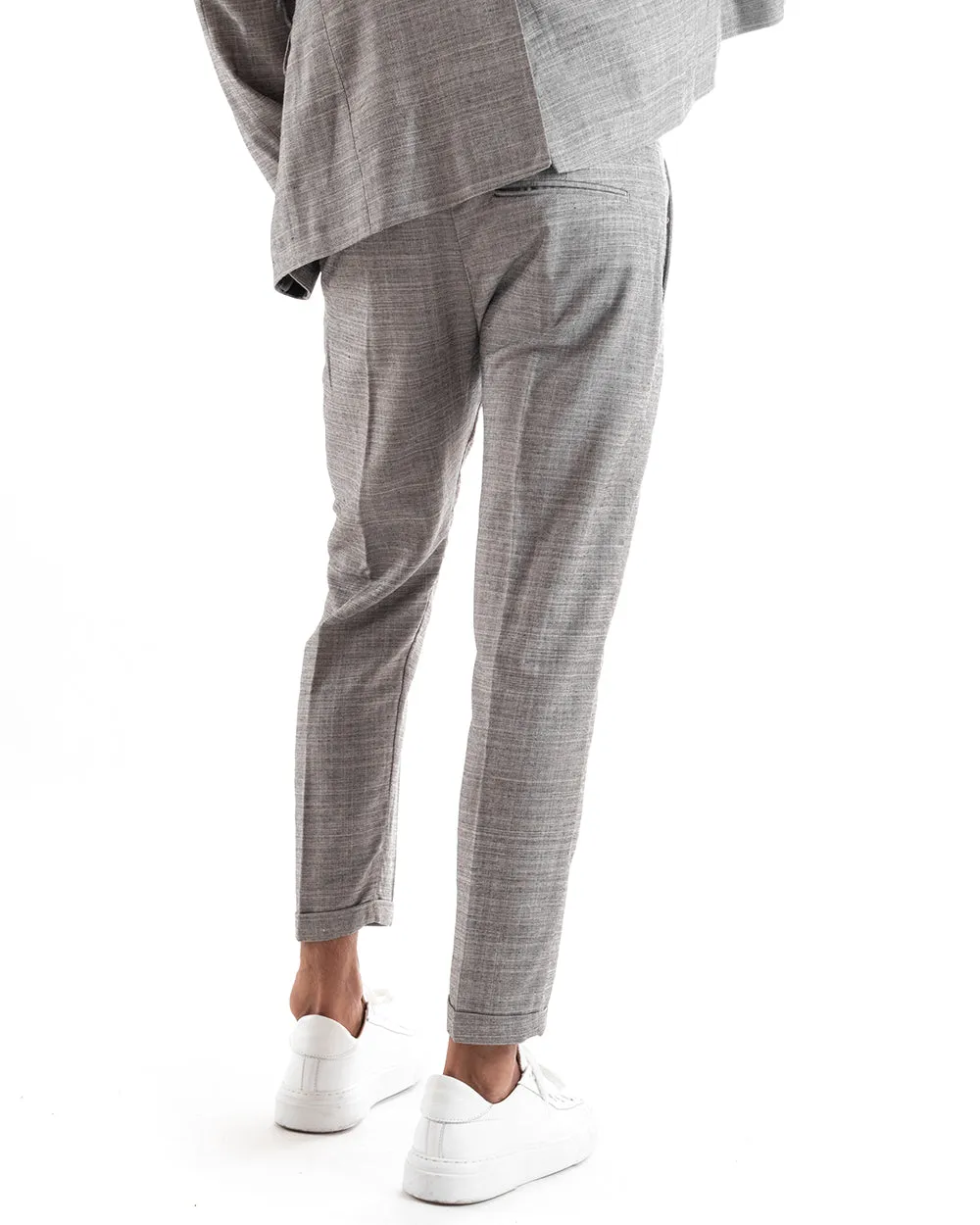 Abito Uomo Doppiopetto Completo Viscosa Sartoriale Giacca Pantaloni Grigio Scuro Melangiato Elegante Casual GIOSAL-OU2137A