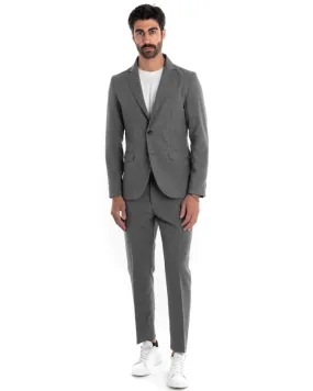 Abito Uomo Monopetto Completo Viscosa Grigio Sartoriale Giacca Pantaloni Elegante Casual GIOSAL-OU2118A