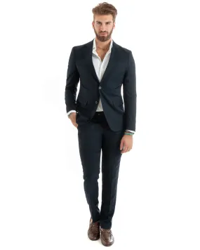 Abito Uomo Monopetto Vestito Completo Giacca Pantaloni Blu Elegante Casual GIOSAL-OU2430A