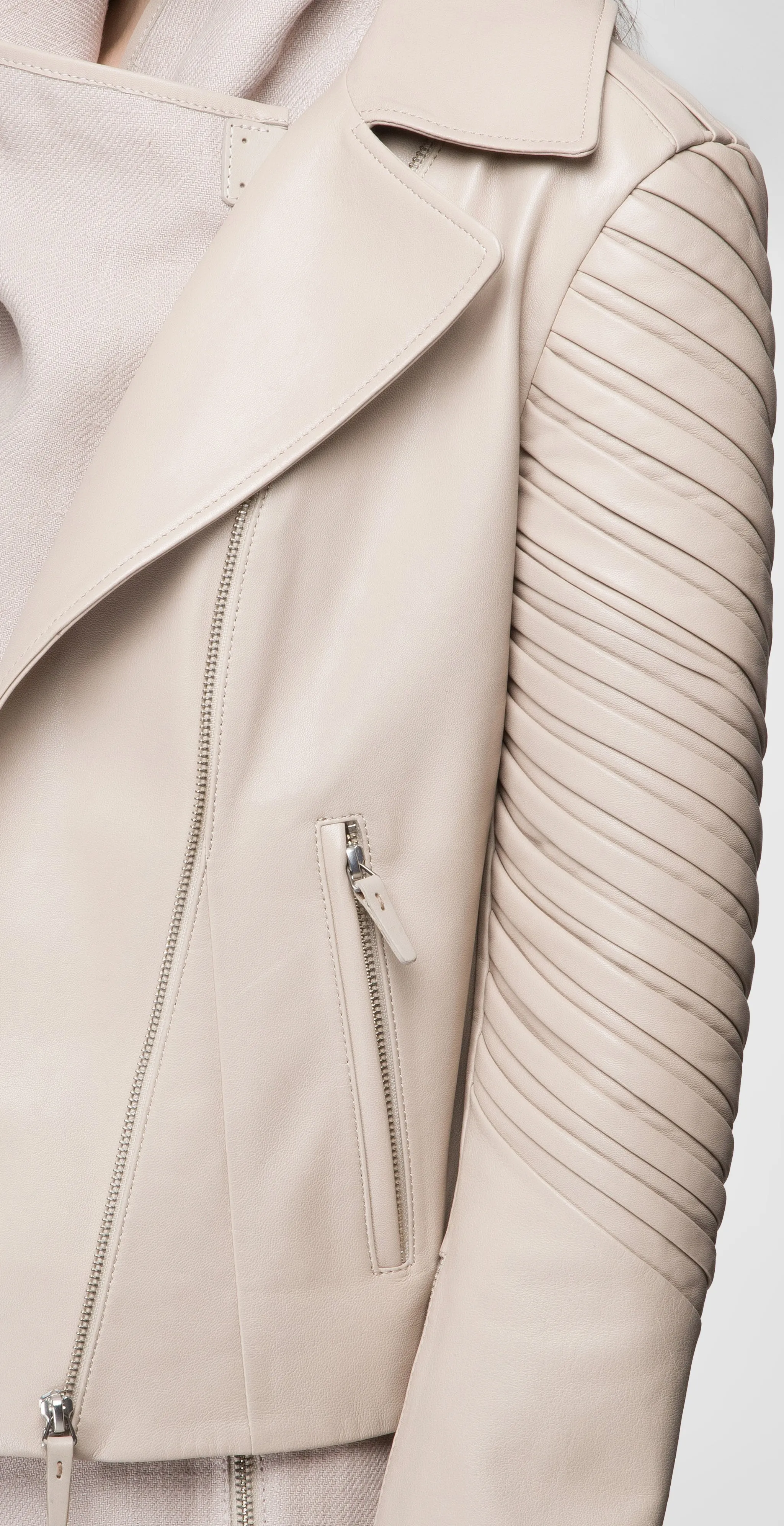 Alya - Stone Beige Leather Jacket