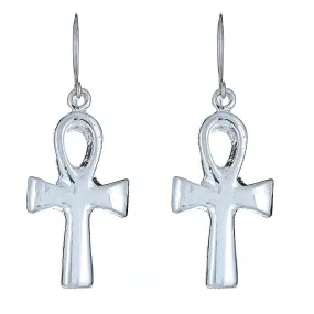 Better Jewelry Solid .925 Sterling Silver Smooth Ankh Cross Earrings (Made in USA)