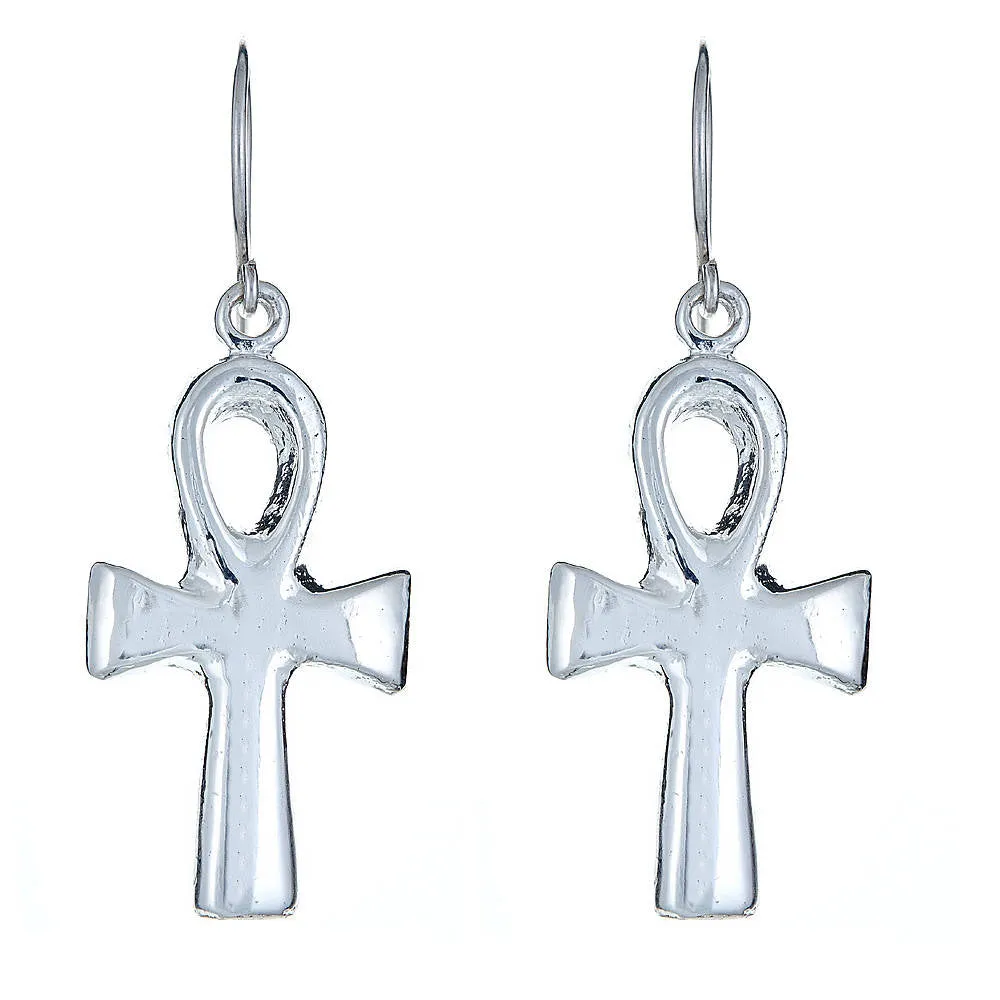 Better Jewelry Solid .925 Sterling Silver Smooth Ankh Cross Earrings (Made in USA)