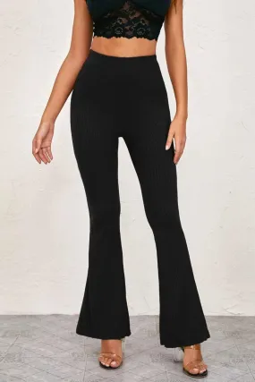 Black High Waisted Ribbed Flare Pants