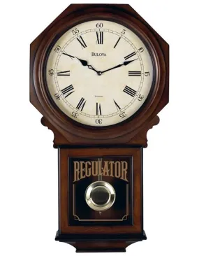 Bulova Ashford Regulator Schoolhouse Style Chiming Pendulum Wall Clock