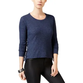 Chelsea Sky Women's Jewel Neck Knit Lace-Up Casual Knit Top, Navy, L