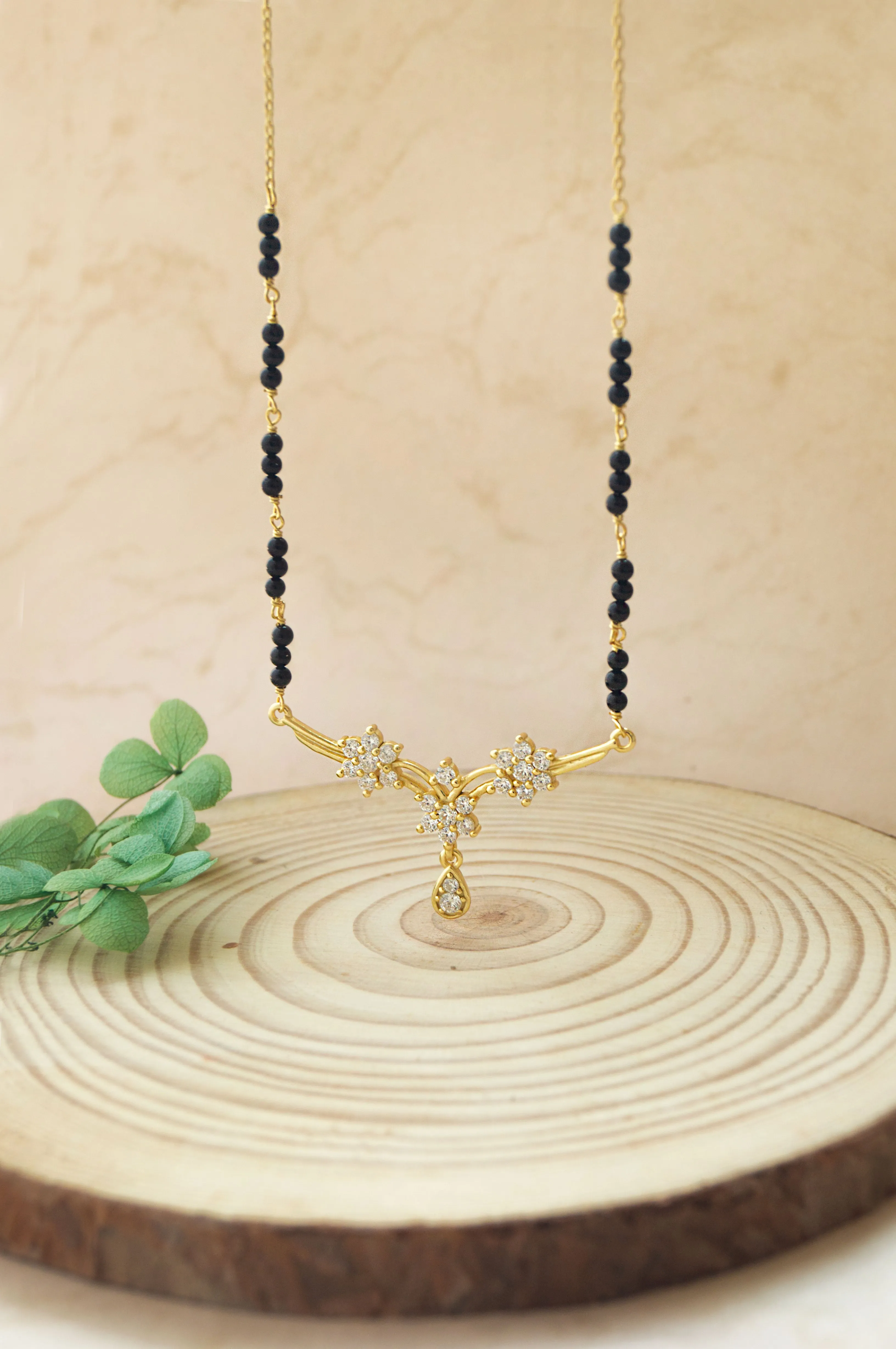 Classic Floral Tanmanya Gold Plated Sterling Silver Mangalsutra Necklace