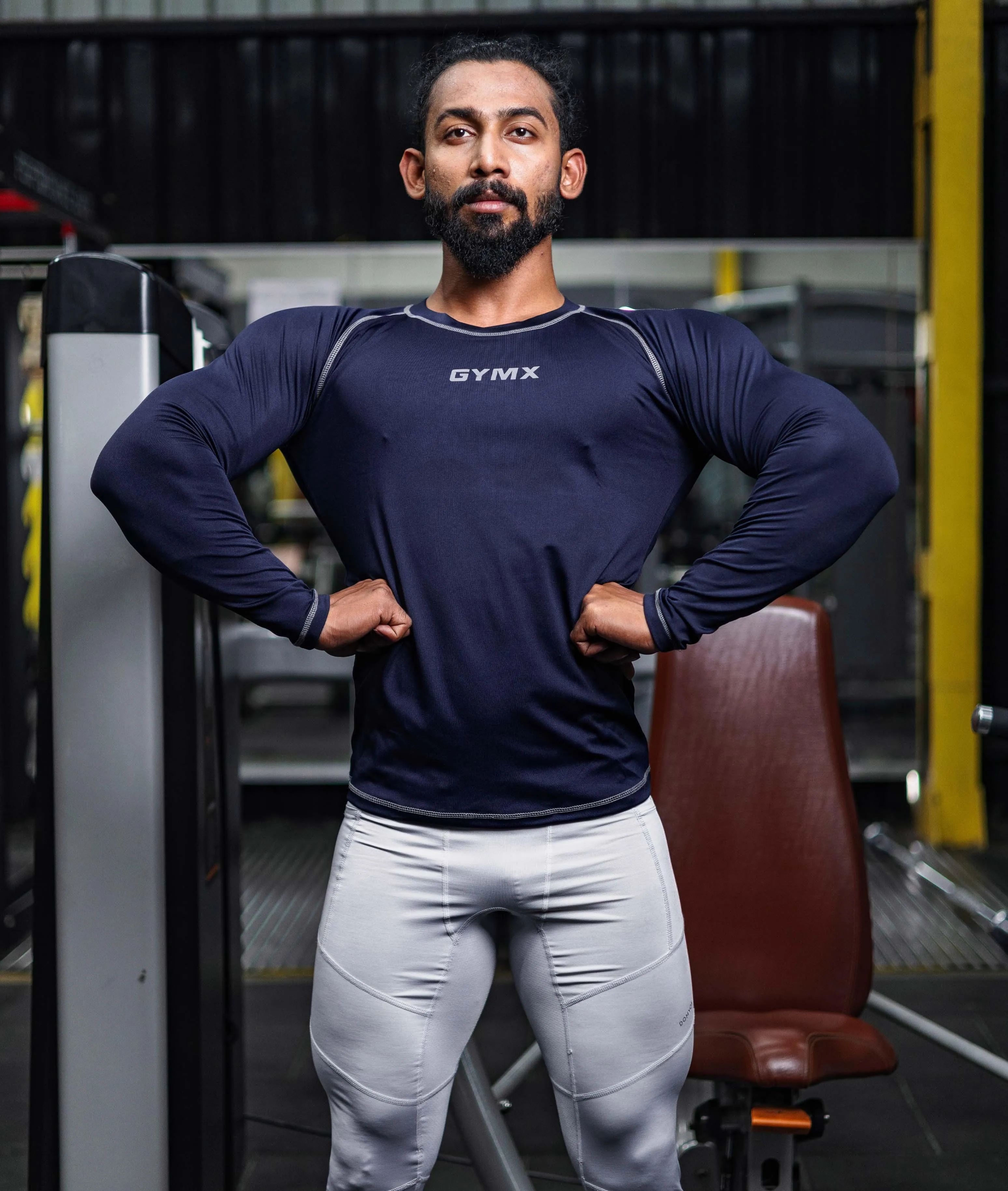 Compression GymX Full Sleeve Tee: Navy Blue