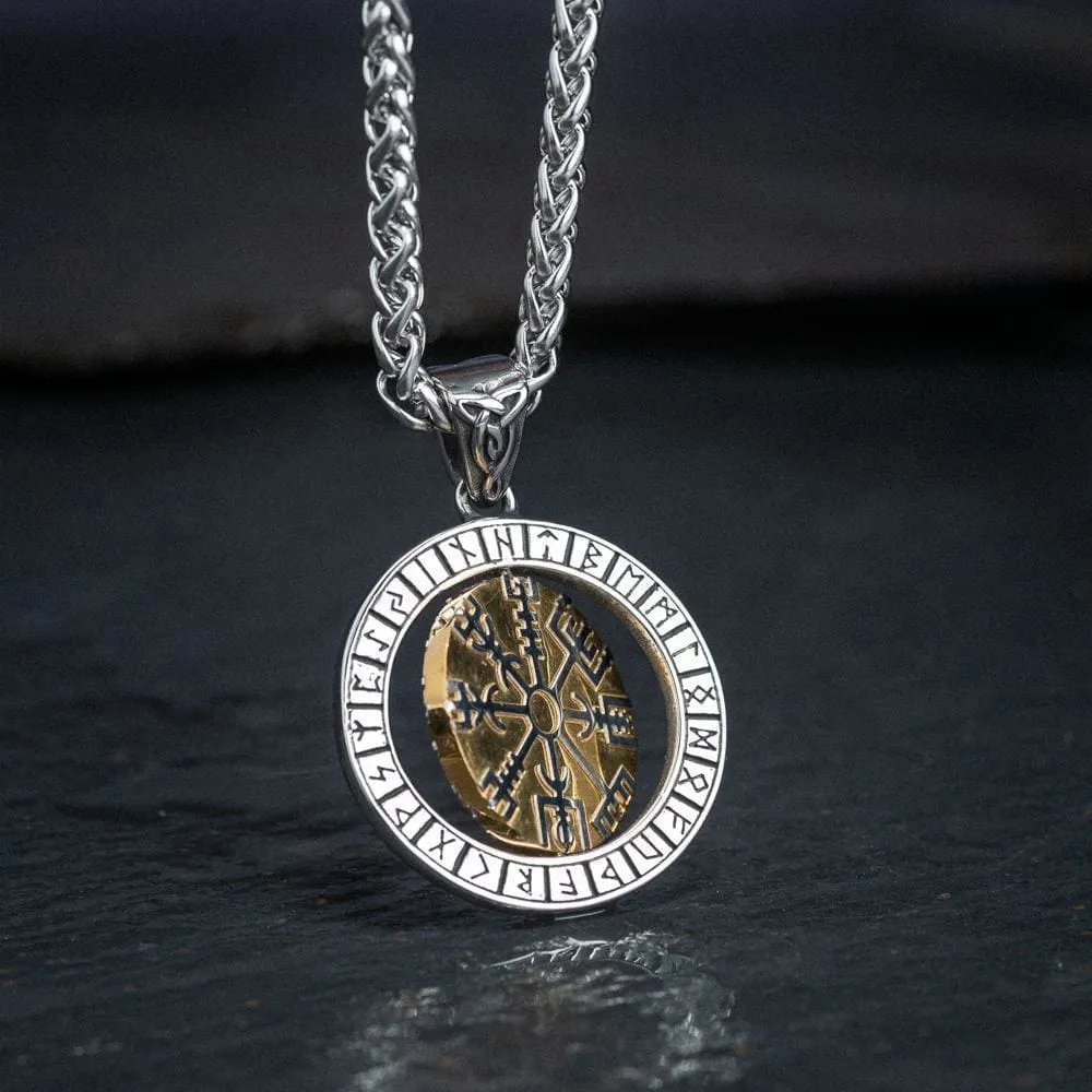 Dual Color Stainless Steel Reversible Helm of Awe/Vegvisir Pendant