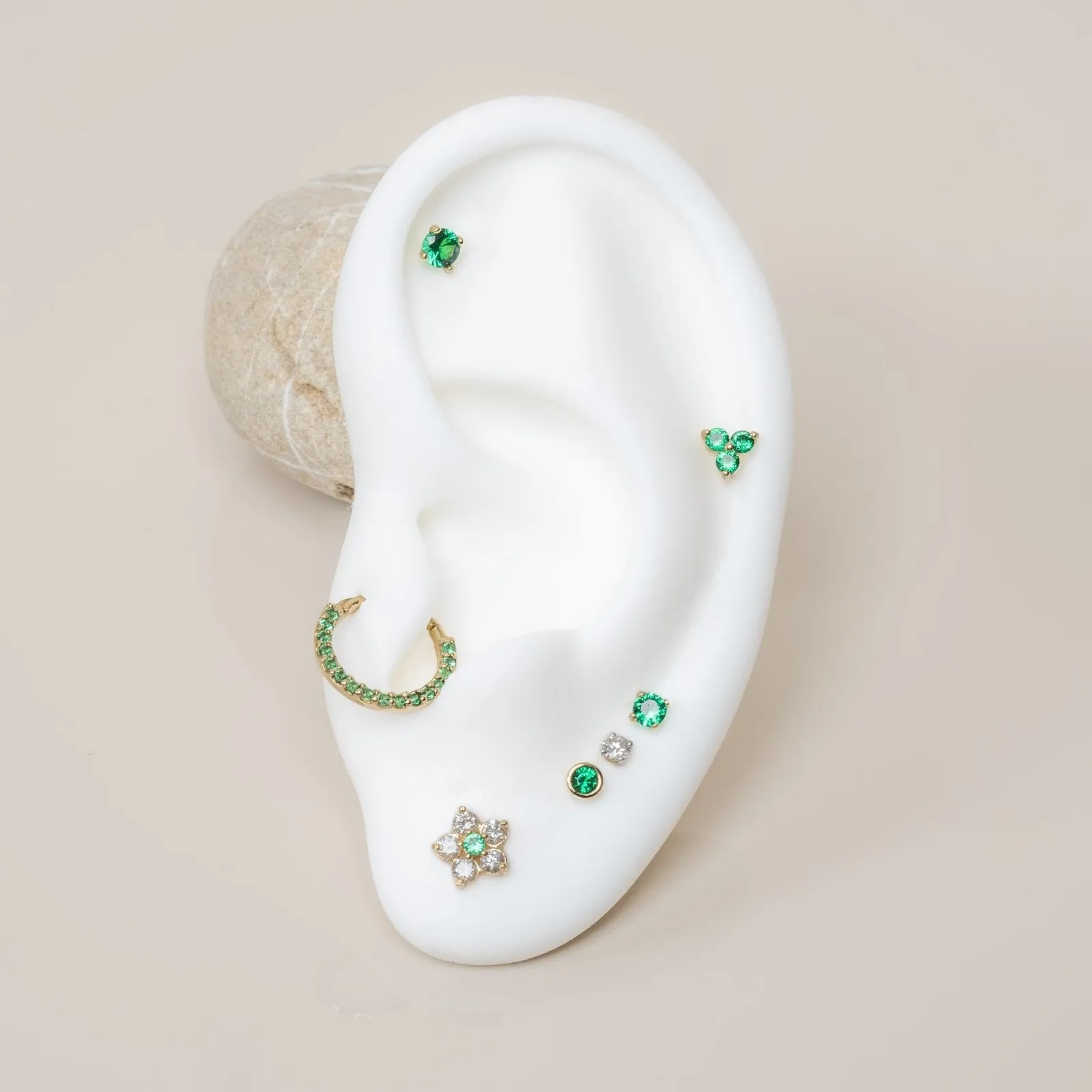 Emerald Trinity Cluster Flat Back Stud