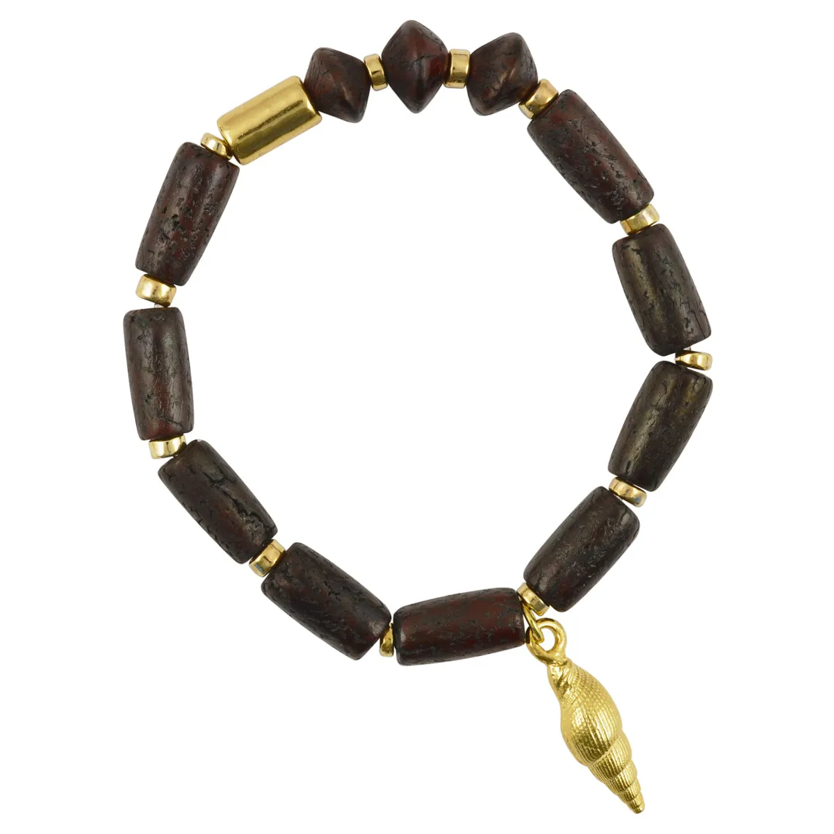 Finished Jewelry-Chocolate Velvet-Gold Conical Shell Stretch Bracelet