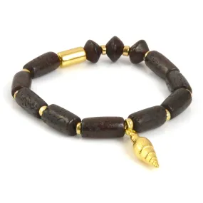 Finished Jewelry-Chocolate Velvet-Gold Conical Shell Stretch Bracelet