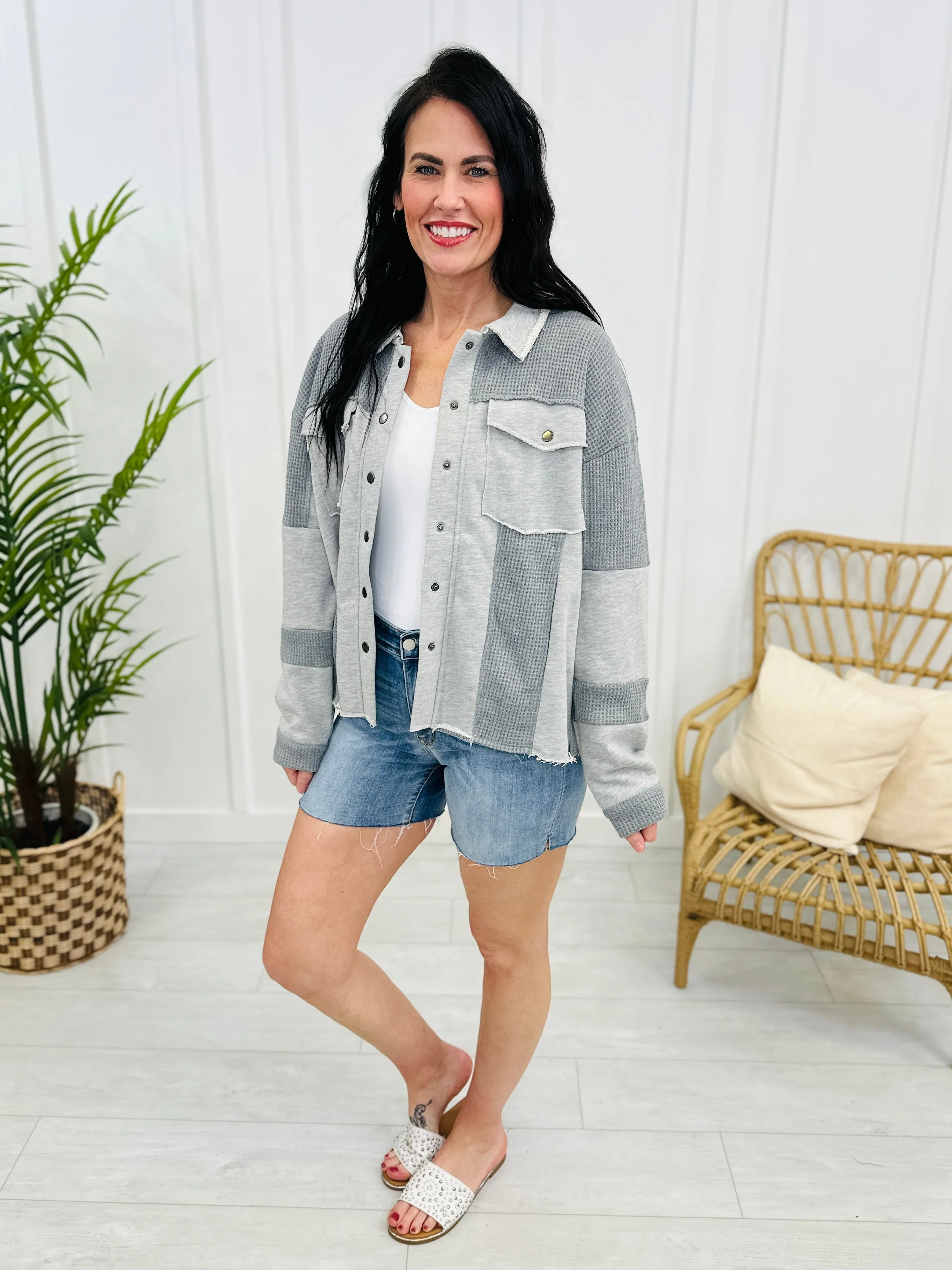 Flattering Style Shacket In Heather Grey