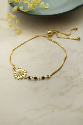 Floral Beauty Gold Plated Sterling Silver Adjustable Mangalsutra Bracelet