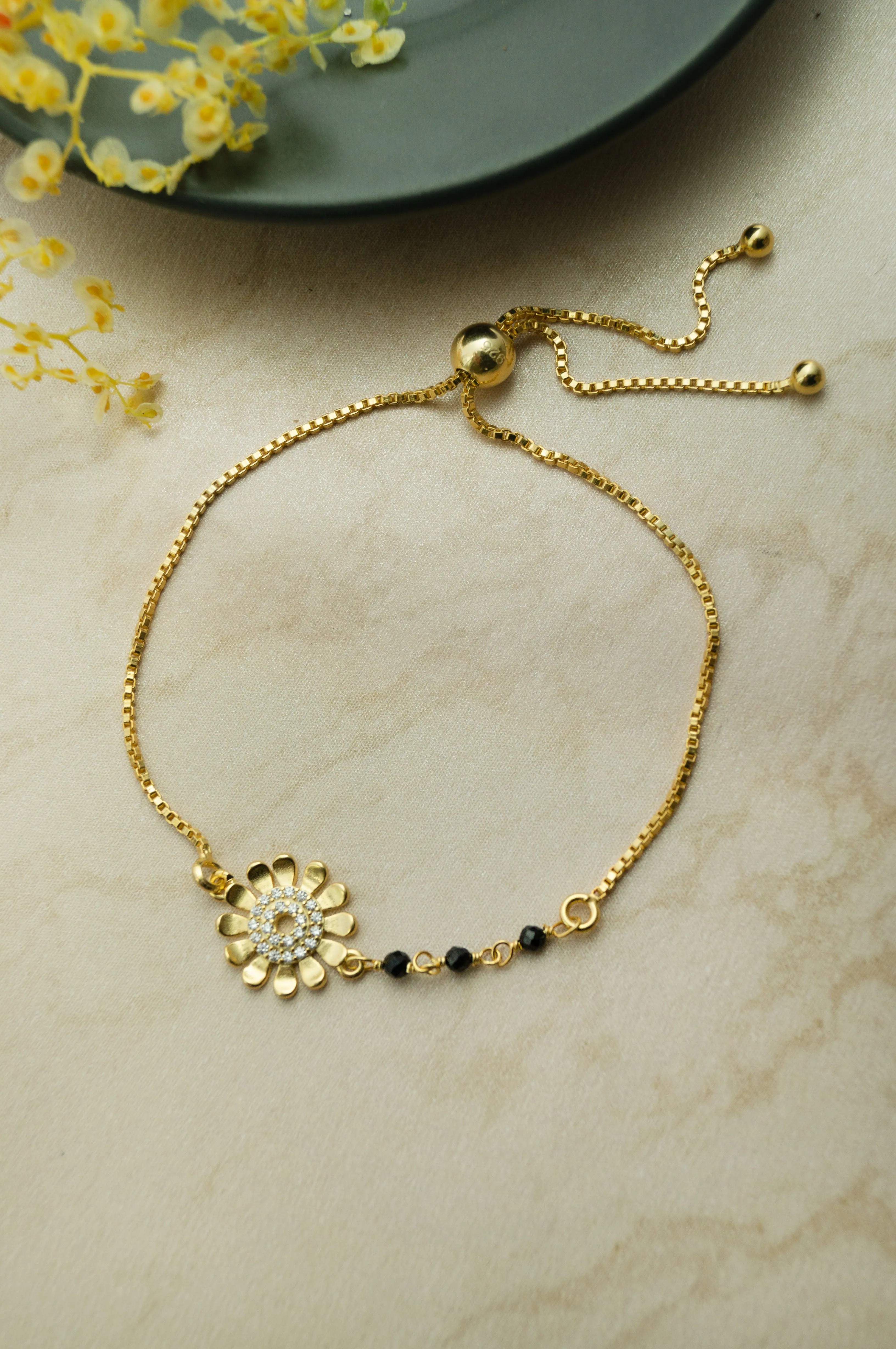 Floral Beauty Gold Plated Sterling Silver Adjustable Mangalsutra Bracelet