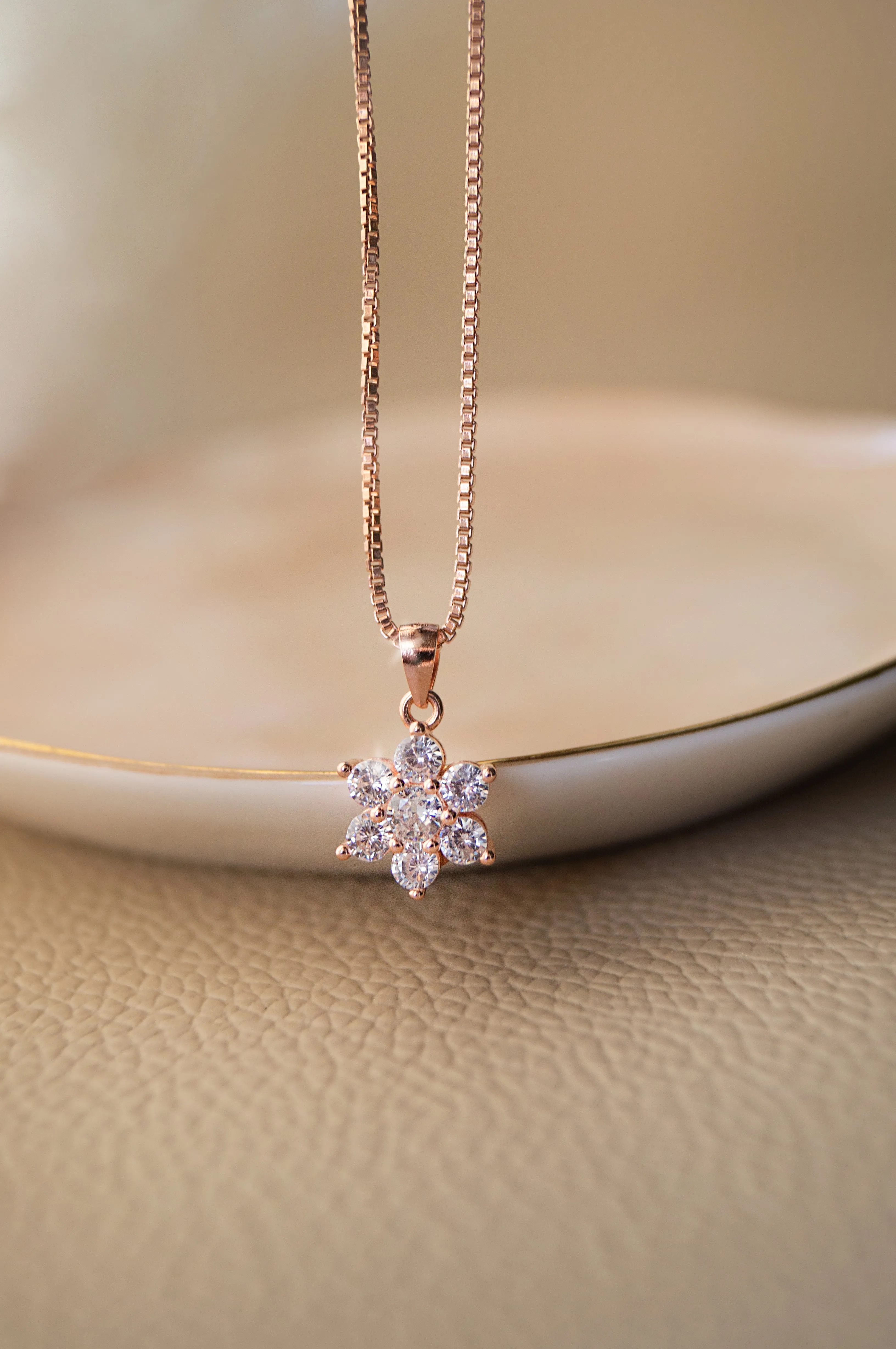 Floral Cluster Rose Gold Plated Sterling Silver Pendant