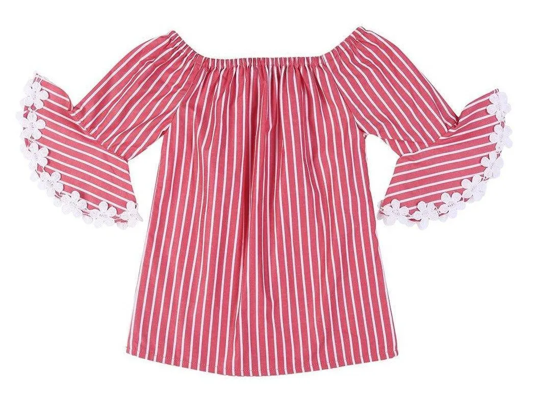 Girls Red & White Candy Stripes Bardot Top