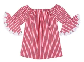 Girls Red & White Candy Stripes Bardot Top