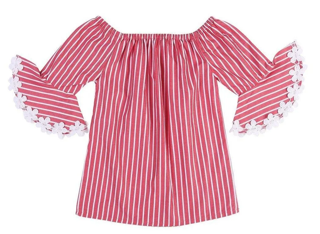 Girls Red & White Candy Stripes Bardot Top