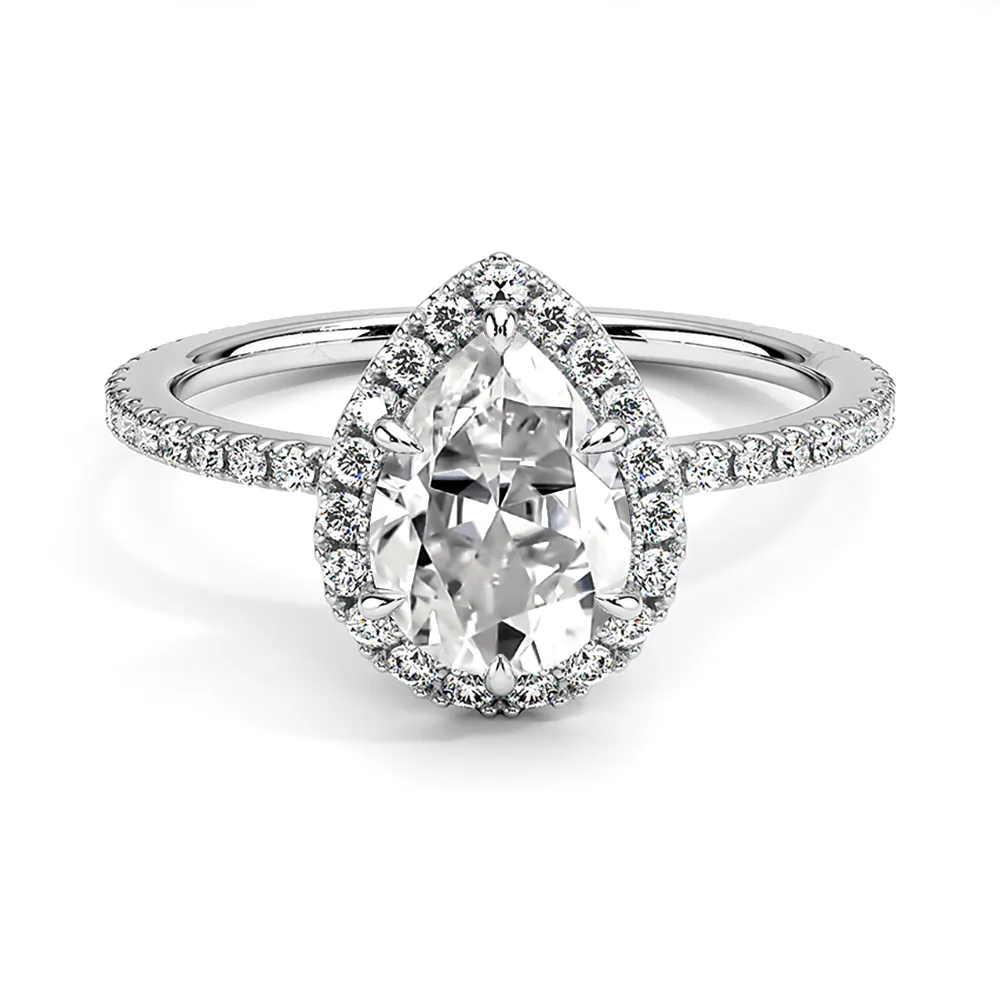 Halo Pear Shaped Engagement Ring With Hidden Halo