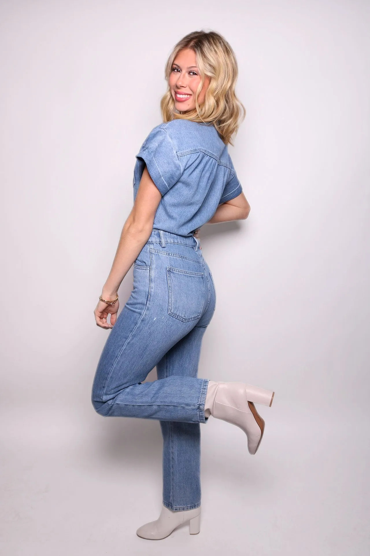 Headed to Broadway Denim Jumpsuit