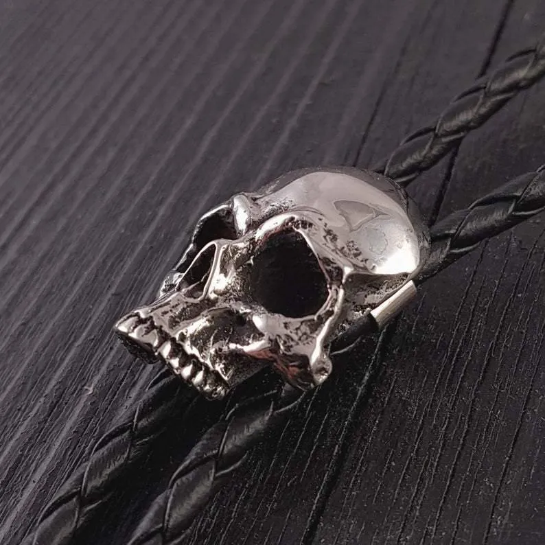 Human Skull Bolo Tie Solid Hand Cast Stainless Steel 42 Braided Cord