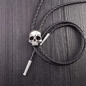 Human Skull Bolo Tie Solid Hand Cast Stainless Steel 42 Braided Cord