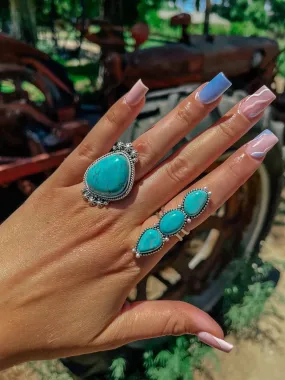 Long turquoise 3 stone ring