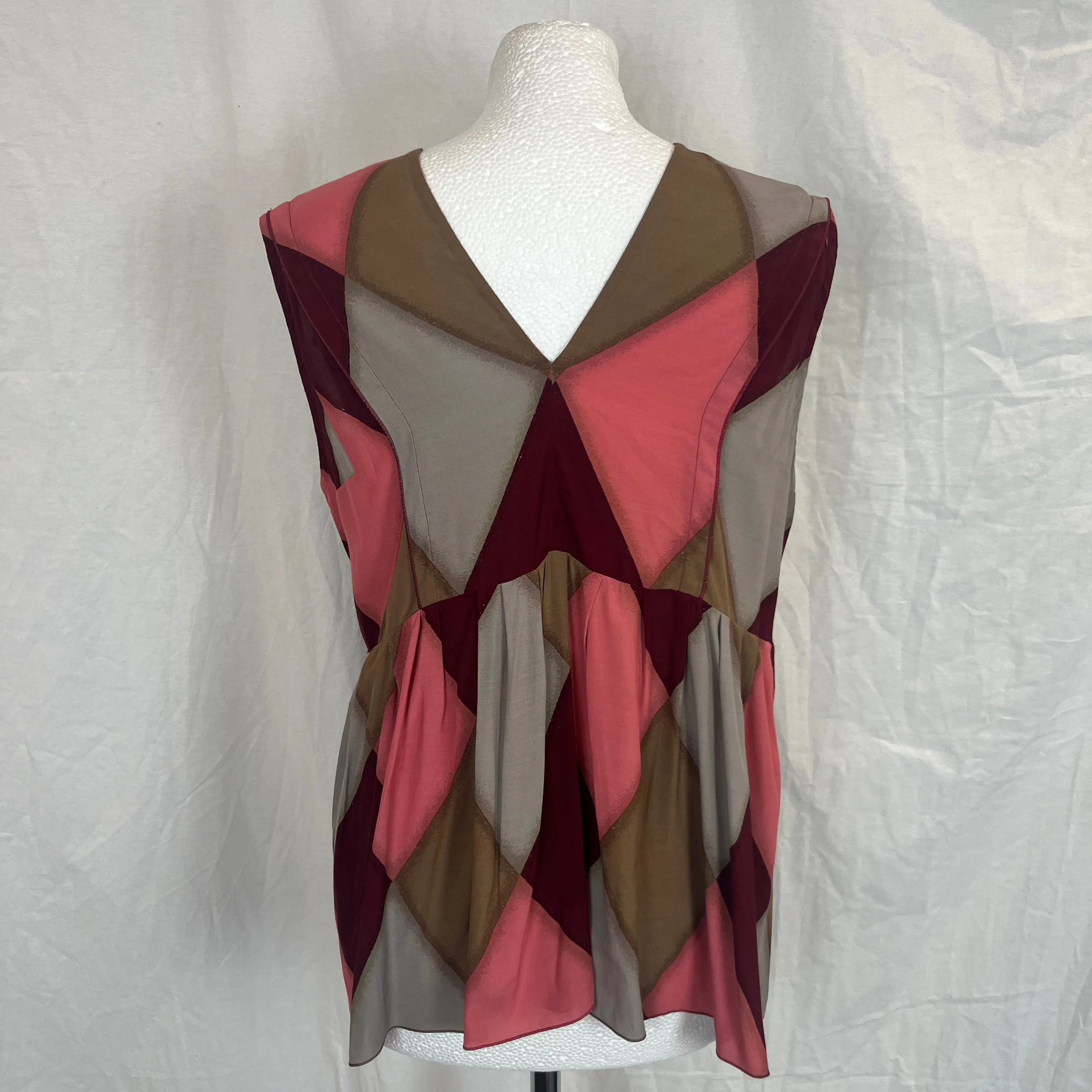 Marni Rose, Merlot & Grey Harlequin Print Sleeveless Top S