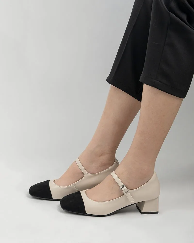 Mary Janes Square Cap Toe Block Chunky Heeled Pumps