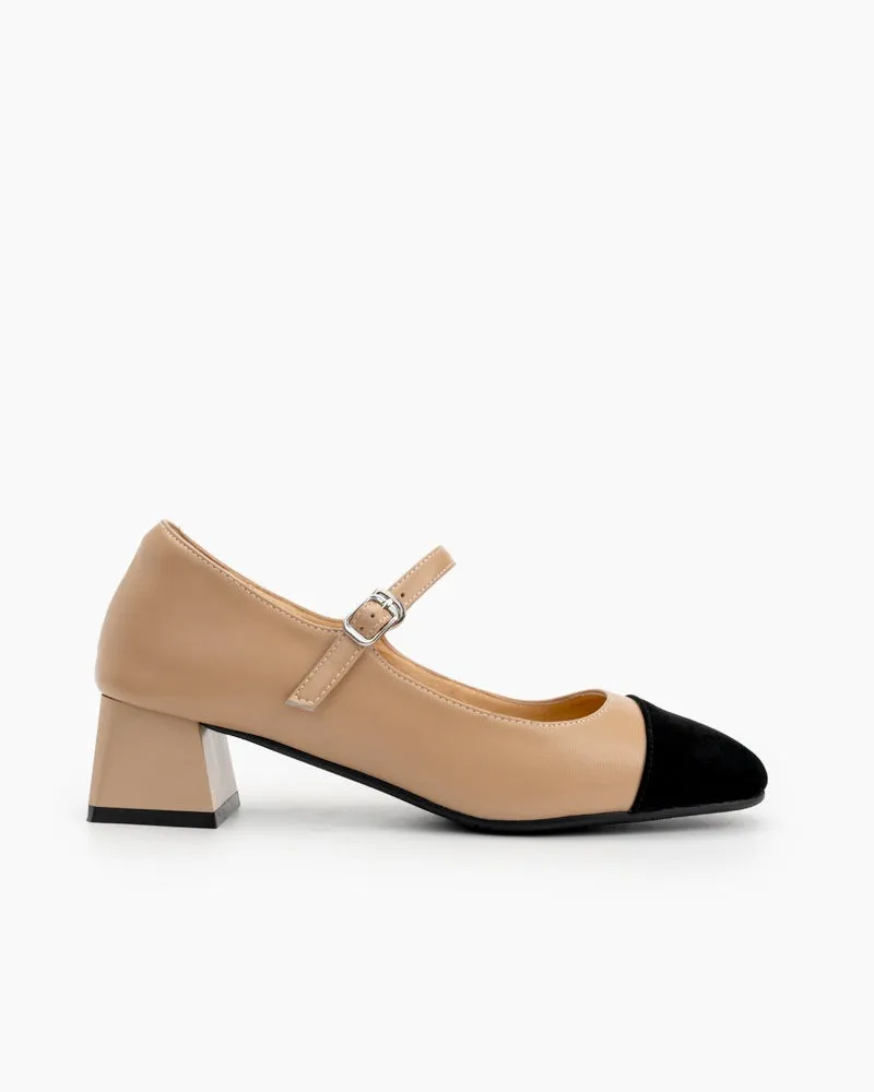 Mary Janes Square Cap Toe Block Chunky Heeled Pumps