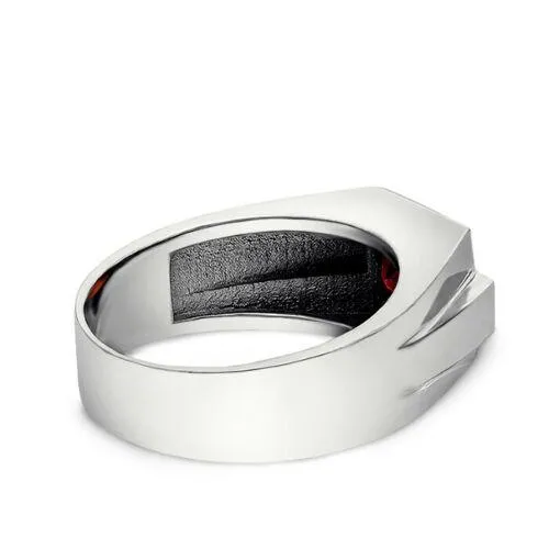 Men's Gemstone Ring with Diamond Accents in 10K Solid White Gold Ring