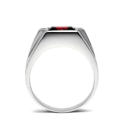 Men's Gemstone Ring with Diamond Accents in 10K Solid White Gold Ring