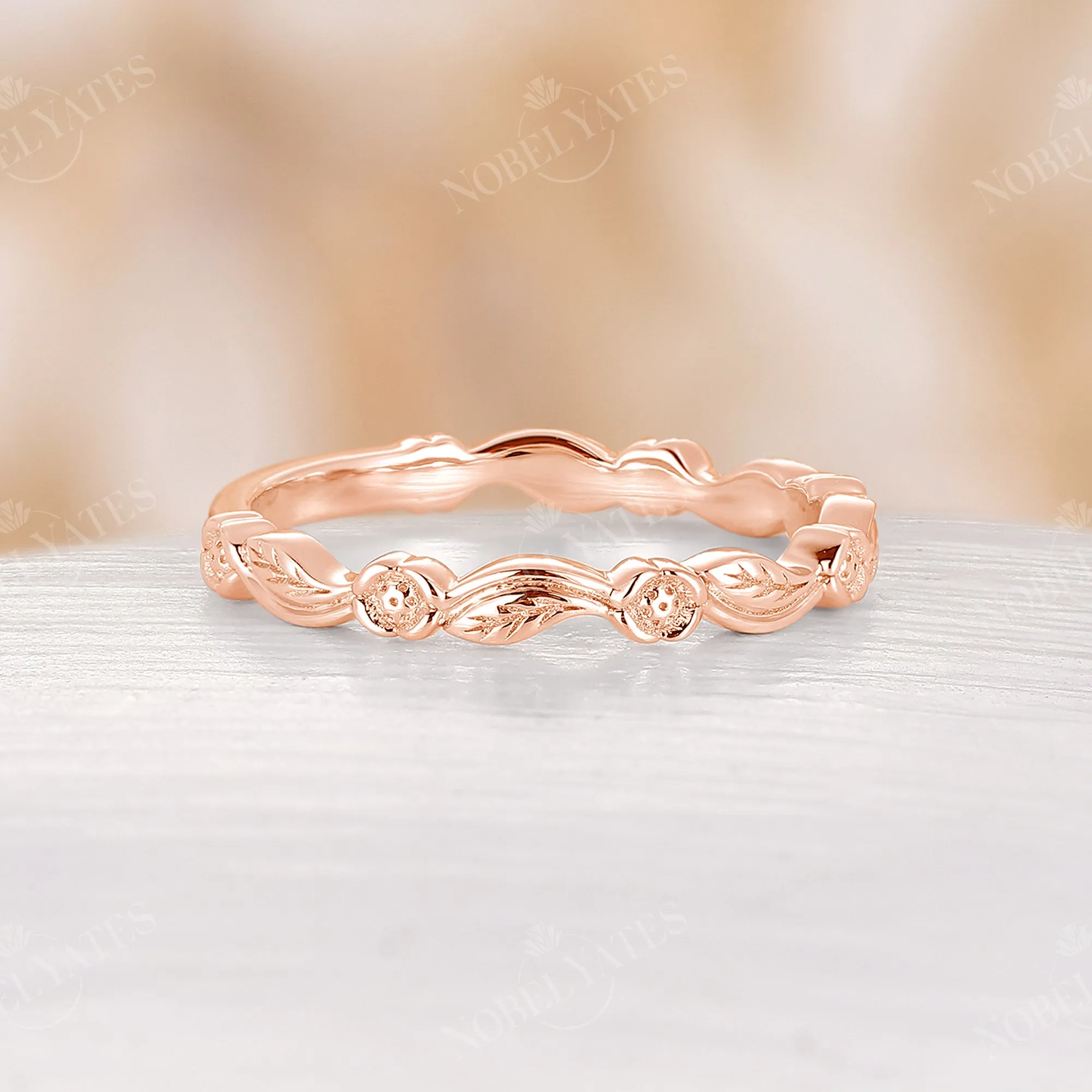 Nature Inspired Leaf Floral Wedding Band Rose Gold