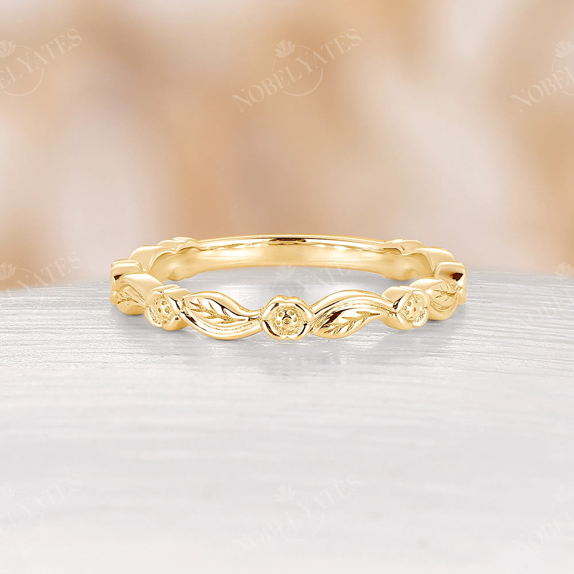 Nature Inspired Leaf Floral Wedding Band Rose Gold