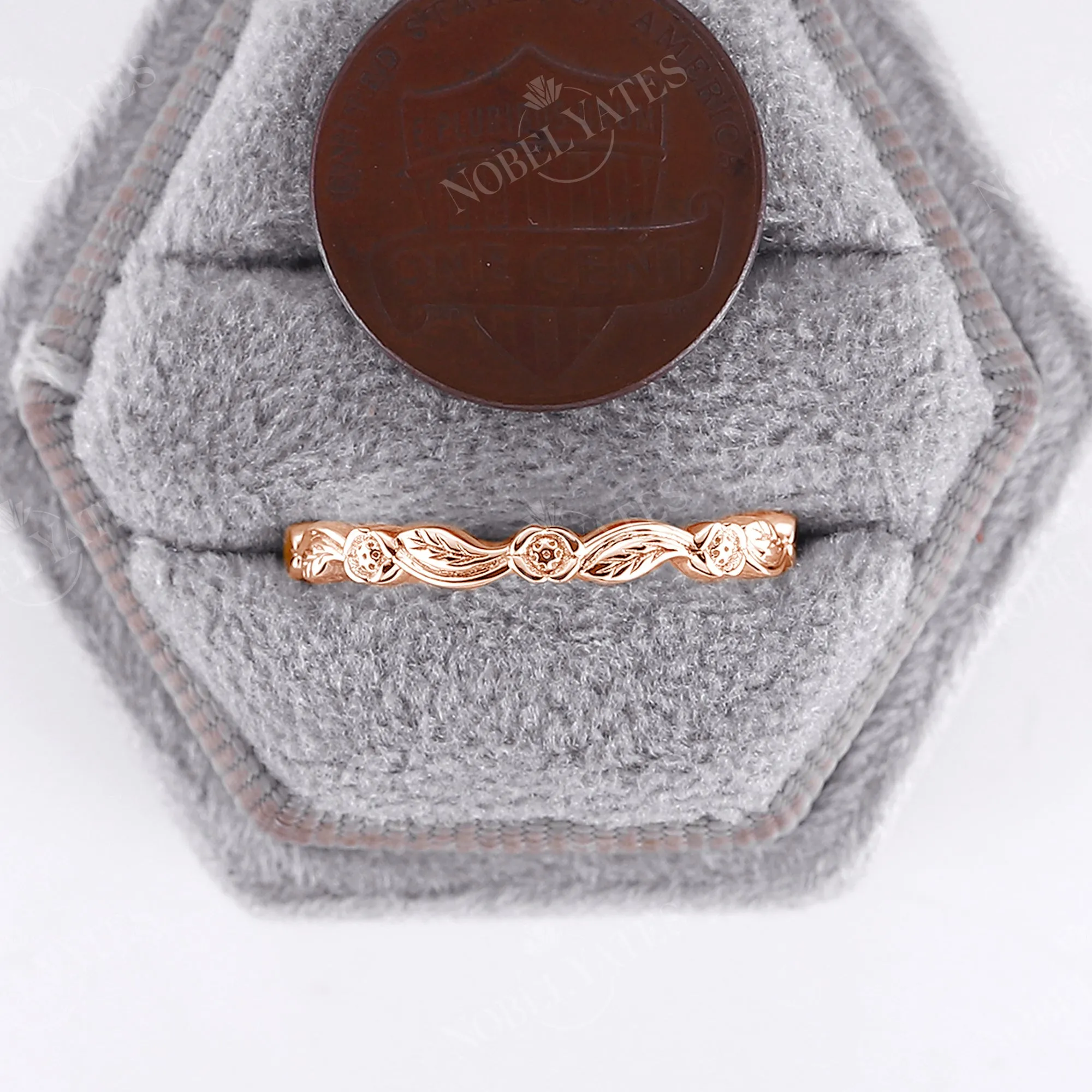 Nature Inspired Leaf Floral Wedding Band Rose Gold