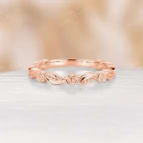 Nature Inspired Leaf Floral Wedding Band Rose Gold