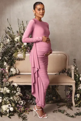 Never Let Go | Rose Pink Maternity One Shoulder Ruched Side Detail Maxi Dress