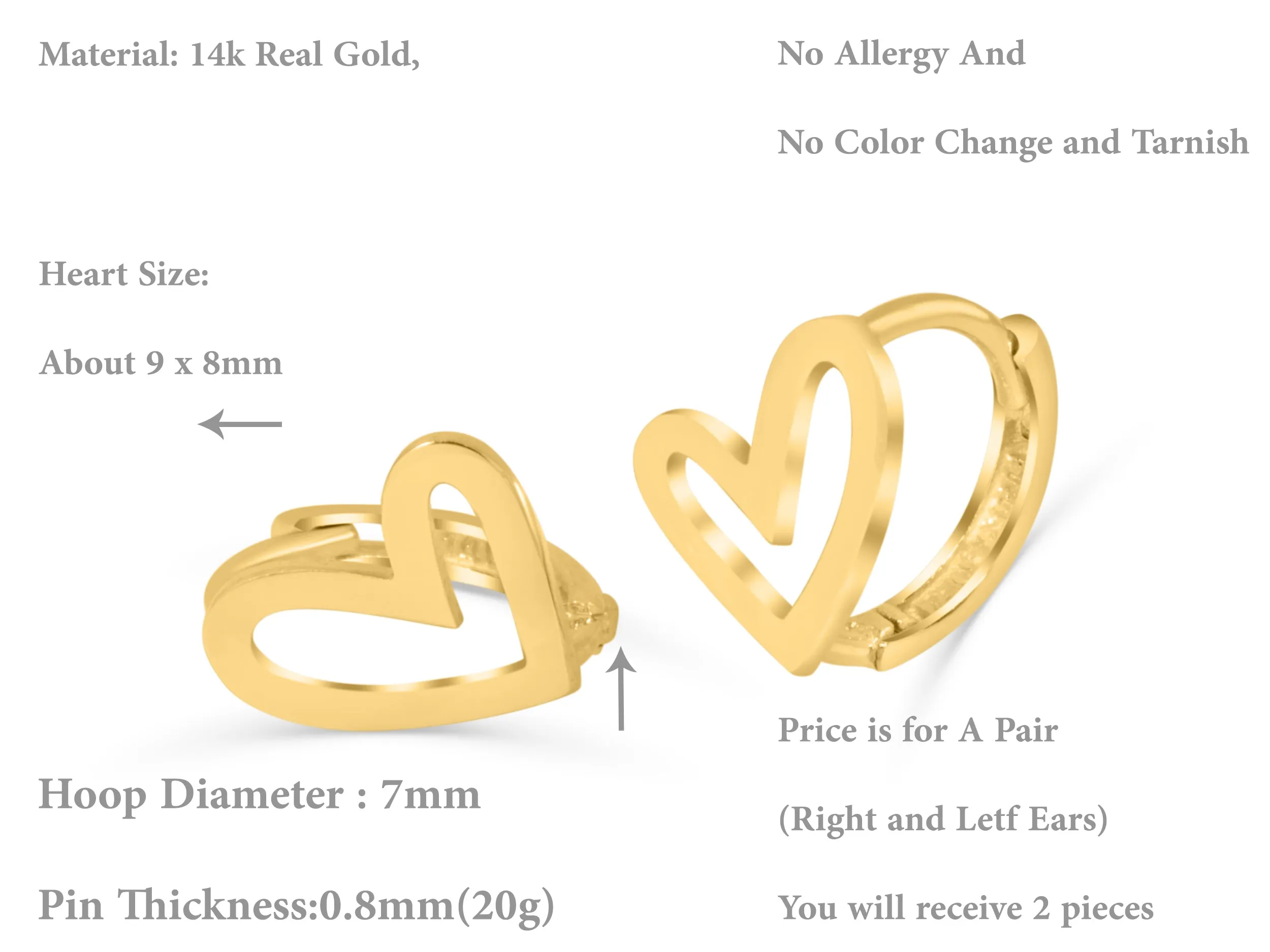 Open Round Heart Tragus Cartilage Helix Hoop Ring Piercing Earring 14K Solid Gold Jewelry