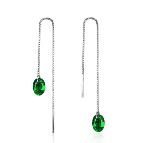 Oval Shape Emerald Dangling Earrings - 925 Sterling Silver