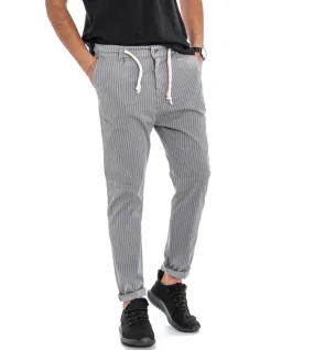 Pantaloni Uomo Tasca America Slim Grigio Rigato Righe Cavallo Basso Casual GIOSAL-P2332A