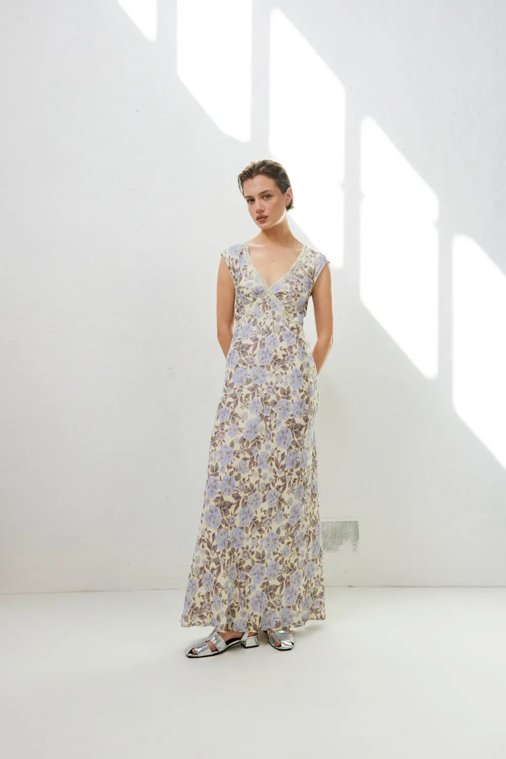 Paris In The 90's Bias Cut Maxi Dress Floral