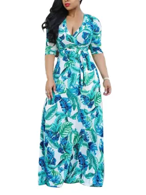 Plus Size Women V-neck Floral Maxi Dress