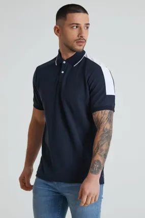 Robbie honeycomb pique polo in Navy with White contrast